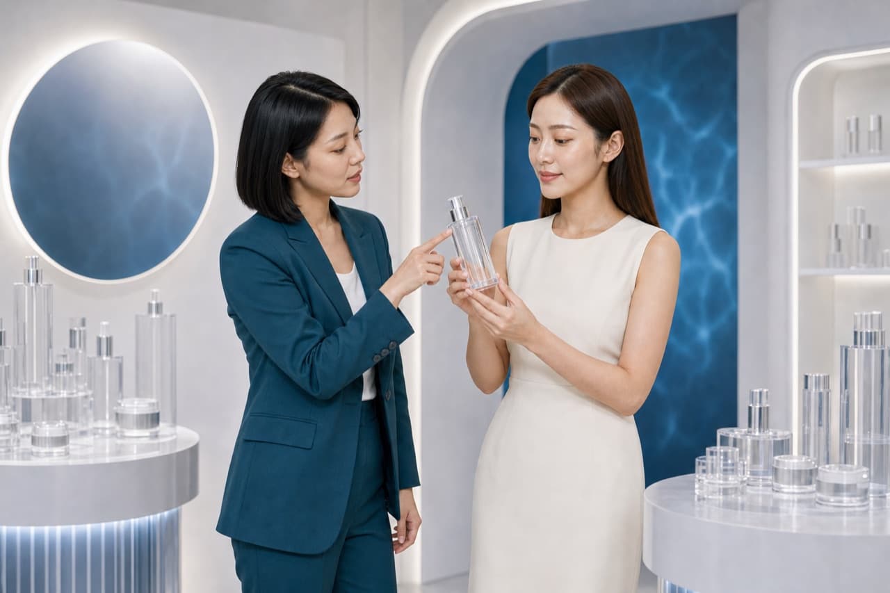模特與彩妝師一起查看新品包裝