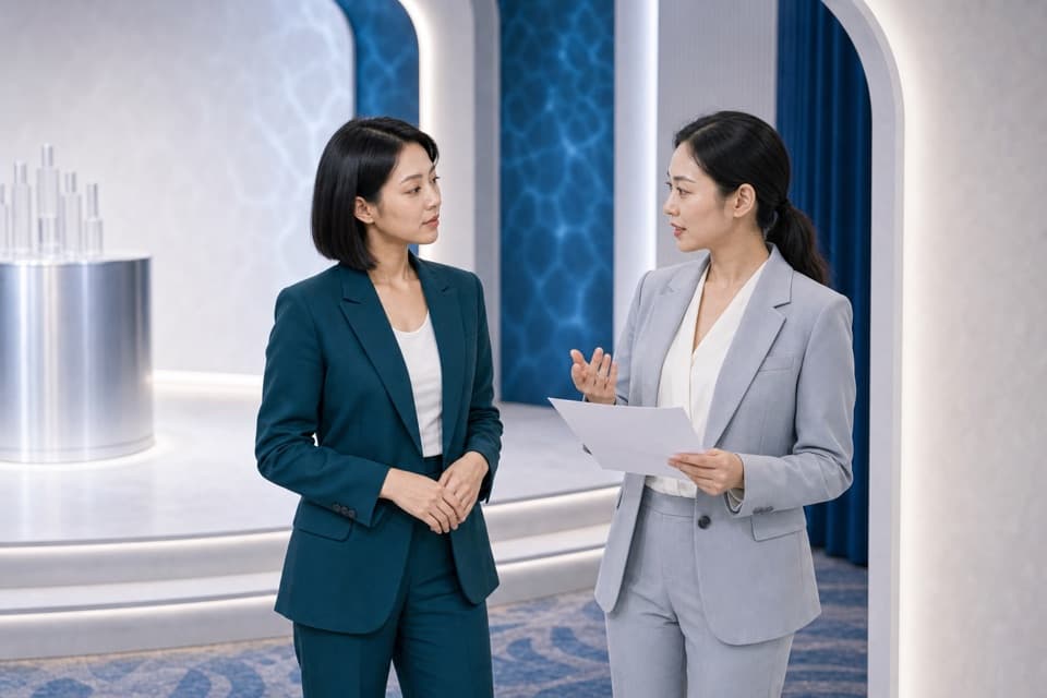 搜尋結果中彩妝師與活動工作人員交談,不含參考人物